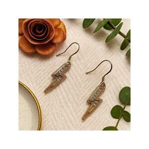 Tan Lightning Bolt Rhinestone Dangle Earrings